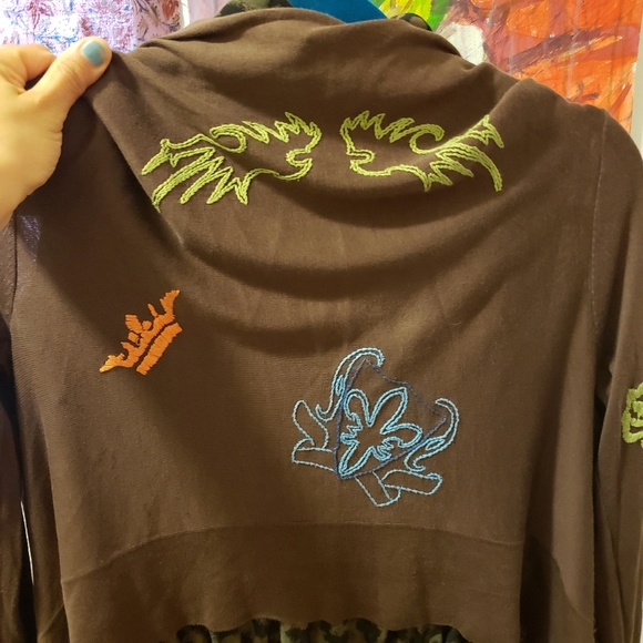 BCBG MAXAZRIA Brown Silk Cotton Tie Wrap Cardigan - Picture 13 of 14